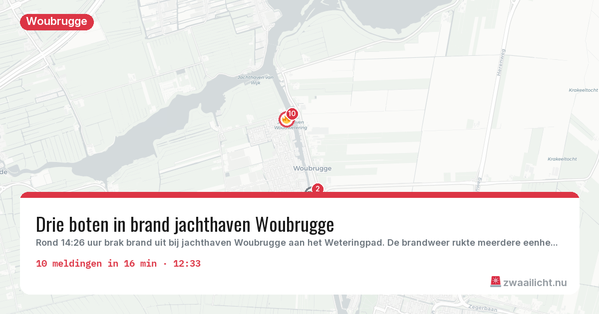 Kaart van de activiteitspiek bij Woubrugge