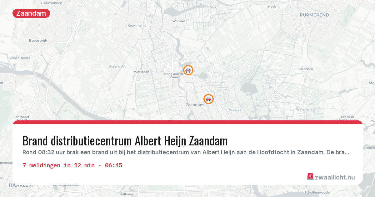 Kaart van de activiteitspiek bij Zaandam