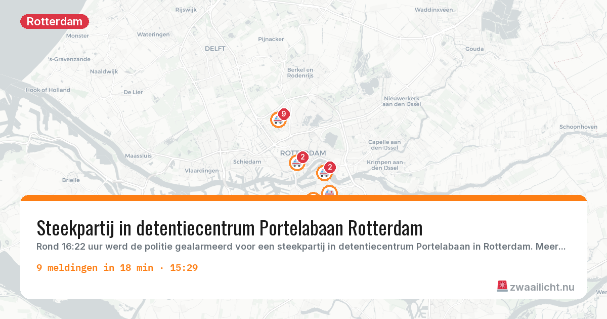 Kaart van de activiteitspiek bij Rotterdam
