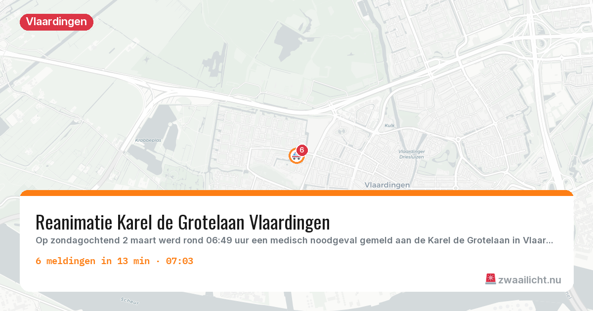 Kaart van de activiteitspiek bij Vlaardingen