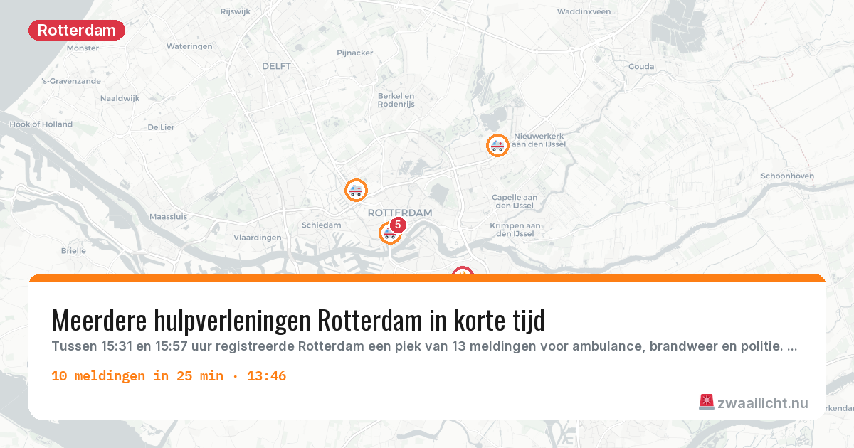 Kaart van de activiteitspiek bij Rotterdam