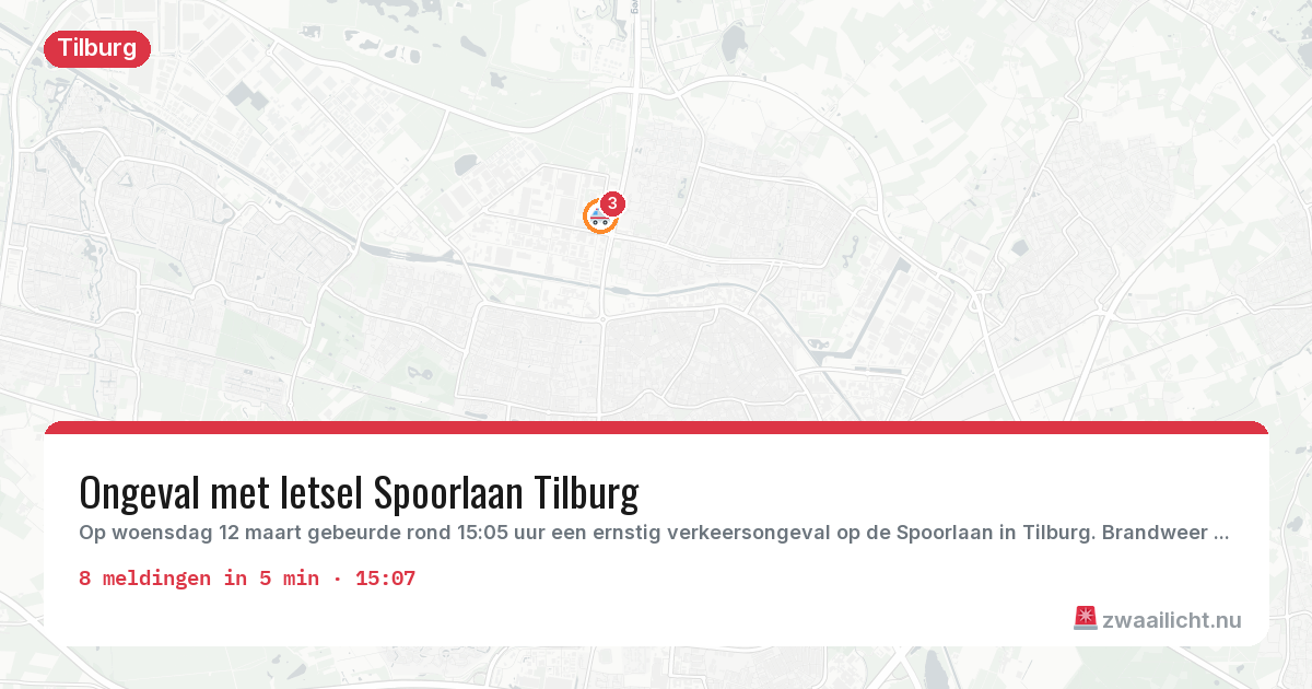 Kaart van de activiteitspiek bij Tilburg