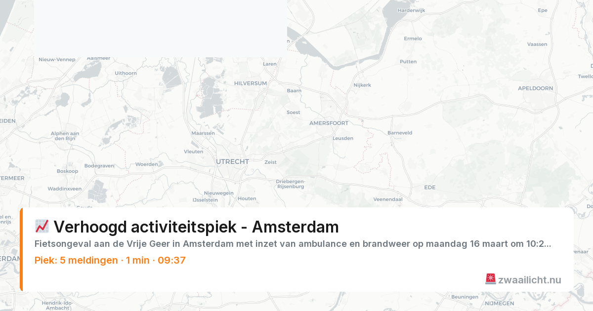 Kaart van de activiteitspiek bij Amsterdam