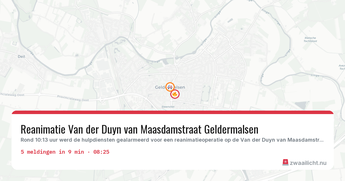 Kaart van de activiteitspiek bij Geldermalsen