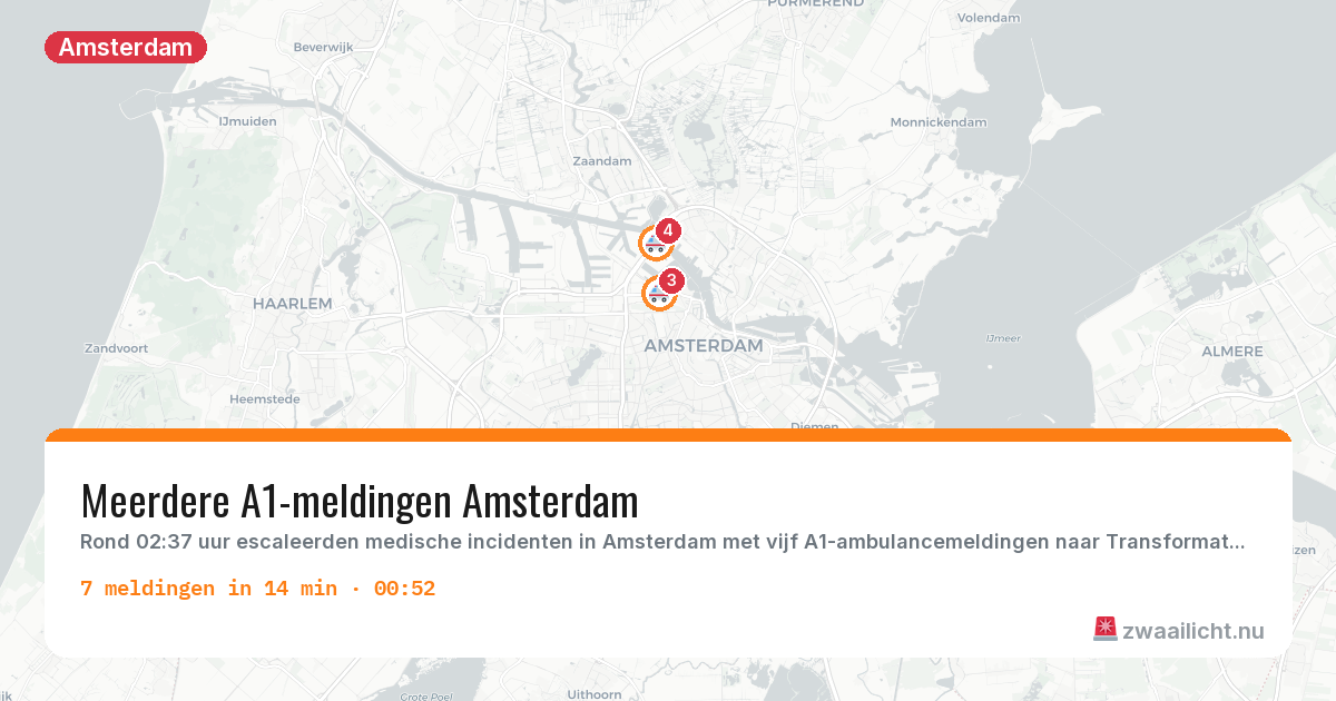 Kaart van de activiteitspiek bij Amsterdam