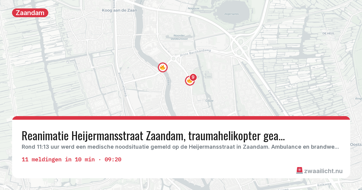 Kaart van de activiteitspiek bij Zaandam