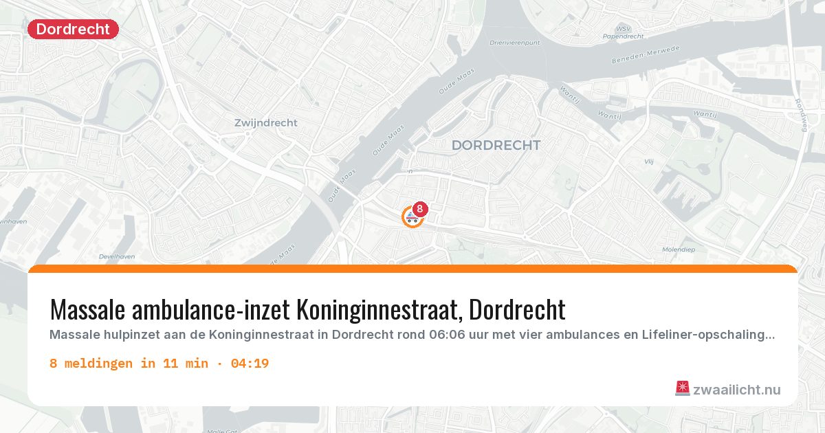 Kaart van de activiteitspiek bij Dordrecht