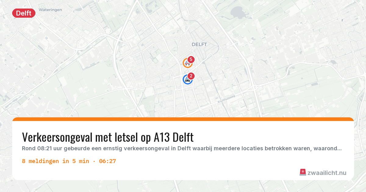 Kaart van de activiteitspiek bij Delft