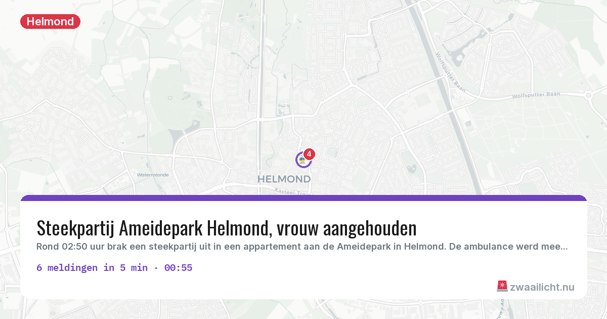 Kaart van de activiteitspiek bij Helmond