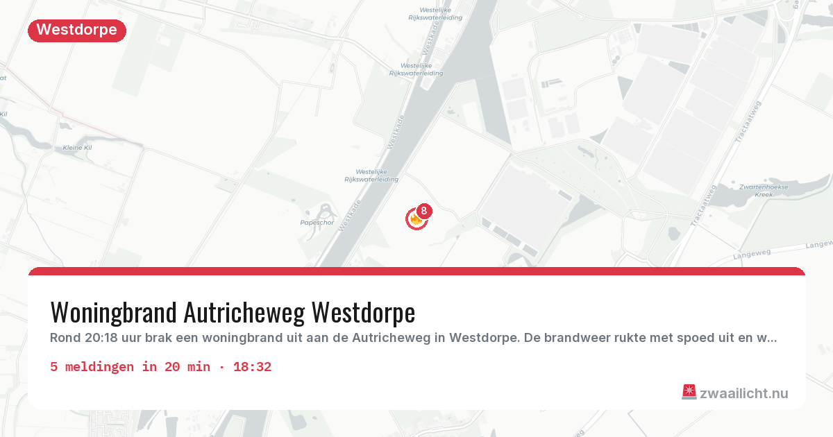 Kaart van de activiteitspiek bij Westdorpe