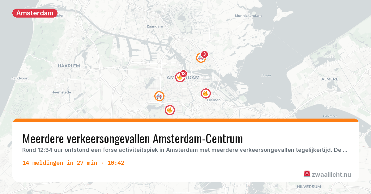 Kaart van de activiteitspiek bij Amsterdam