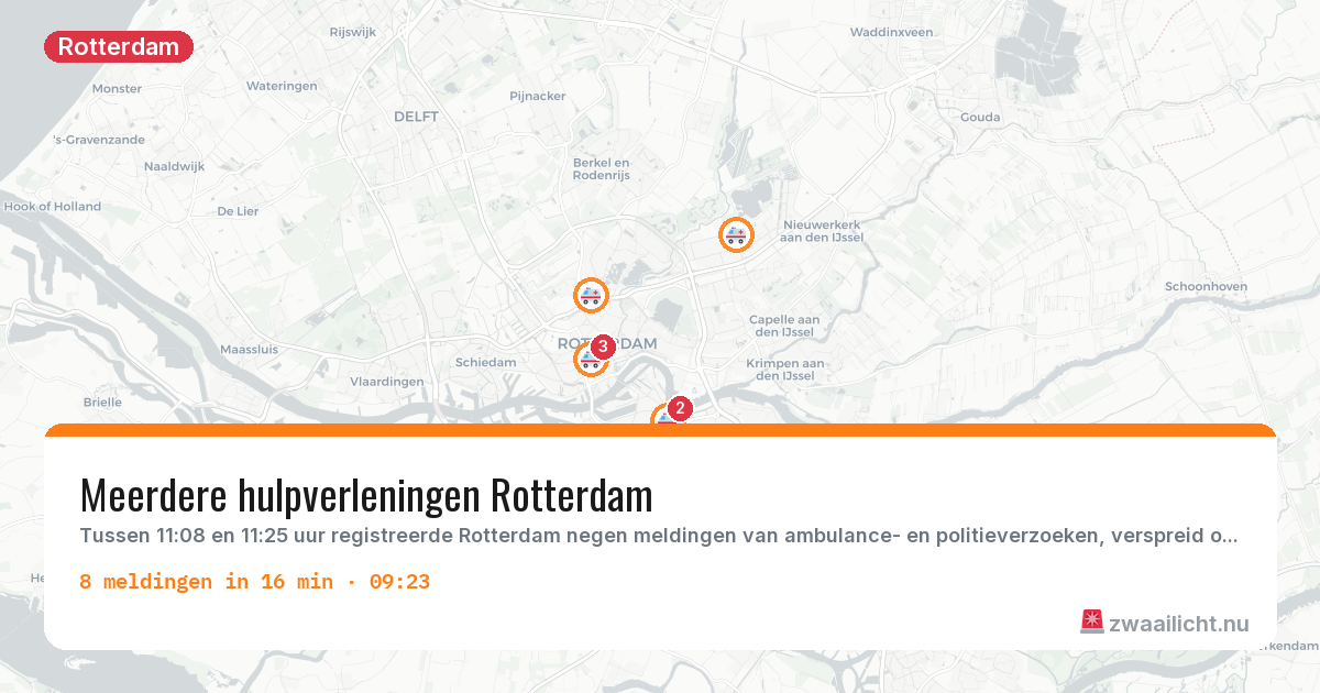 Kaart van de activiteitspiek bij Rotterdam