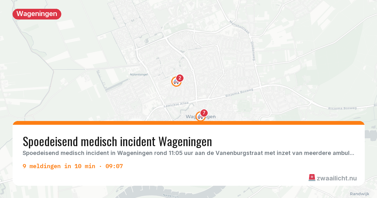 Kaart van de activiteitspiek bij Wageningen