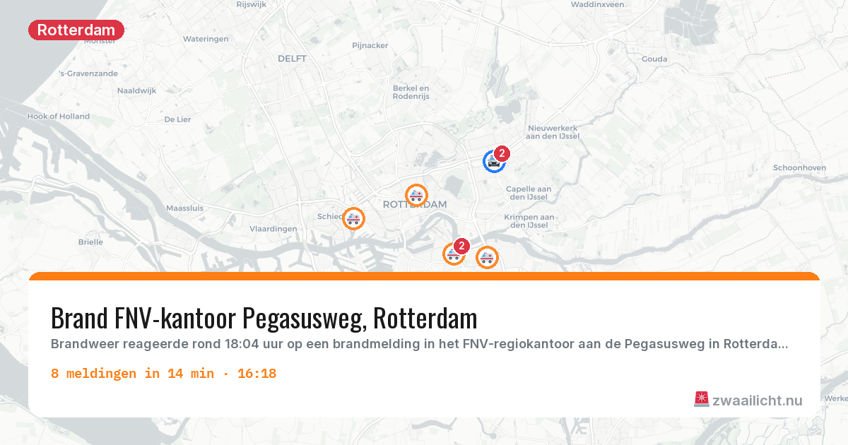 Kaart van de activiteitspiek bij Rotterdam