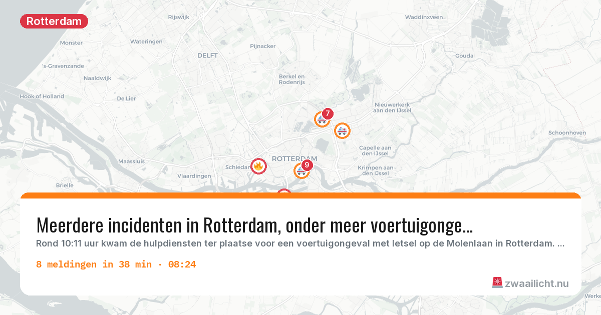 Kaart van de activiteitspiek bij Rotterdam