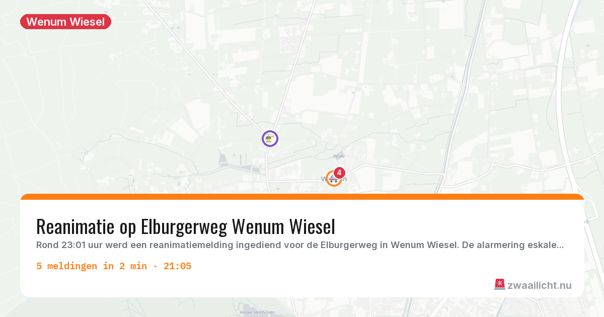 Kaart van de activiteitspiek bij Wenum Wiesel