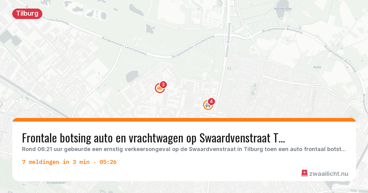 Kaart van de activiteitspiek bij Tilburg