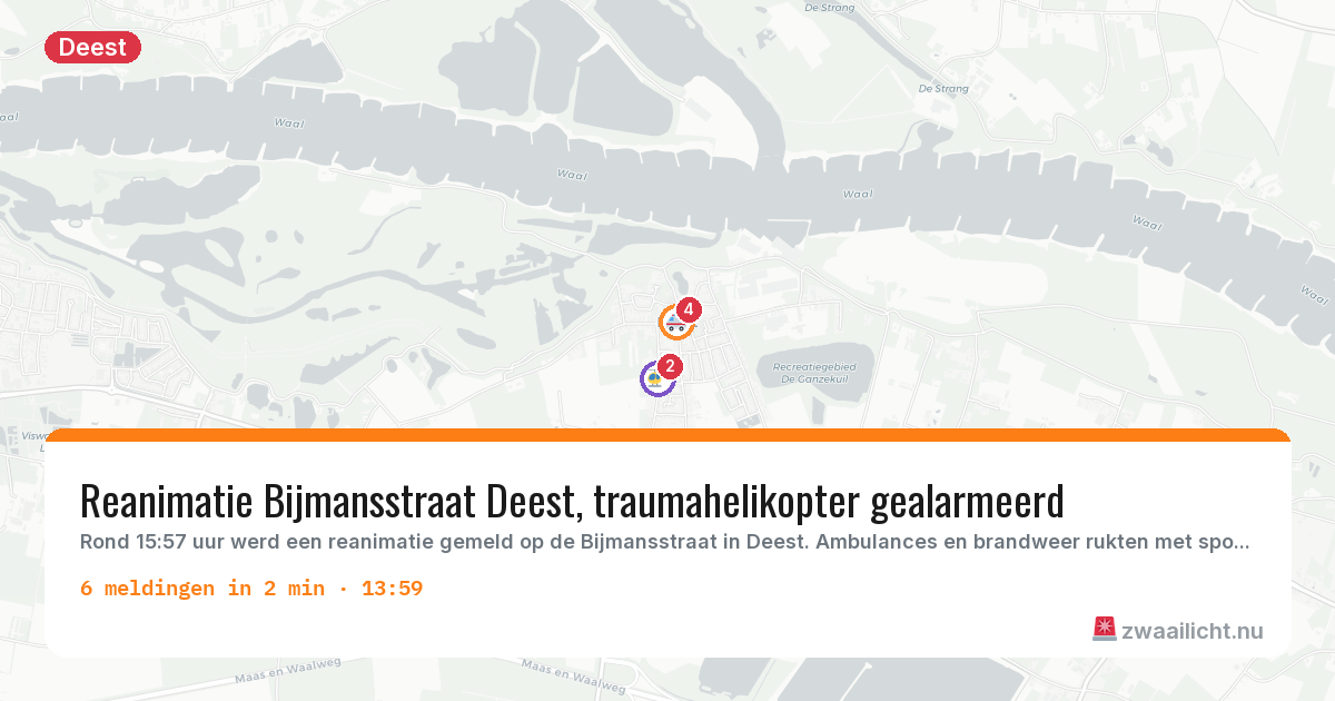 Kaart van de activiteitspiek bij Deest