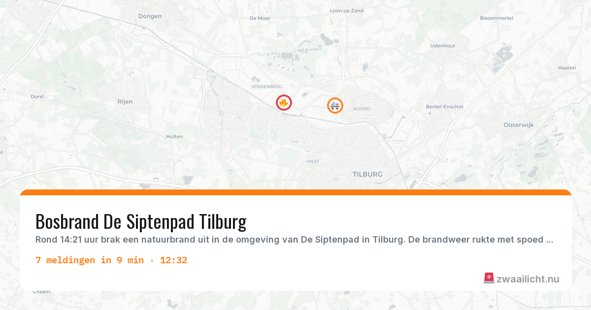Kaart van de activiteitspiek bij Tilburg