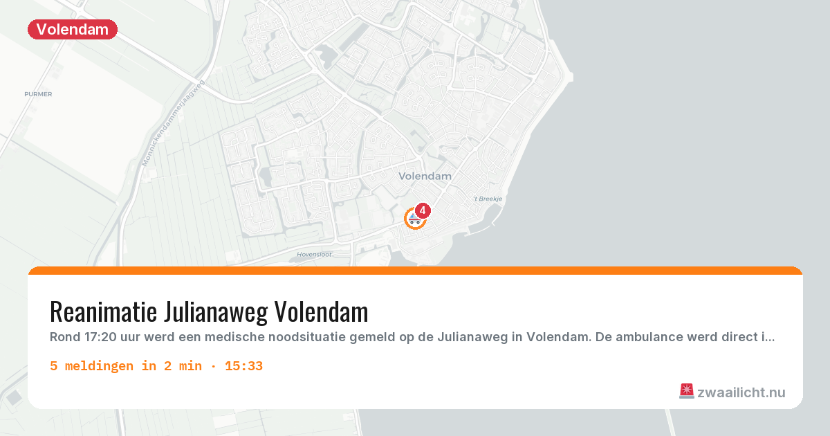 Kaart van de activiteitspiek bij Volendam