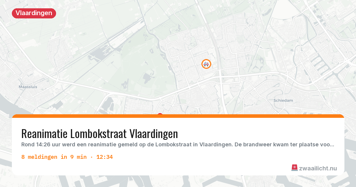Kaart van de activiteitspiek bij Vlaardingen