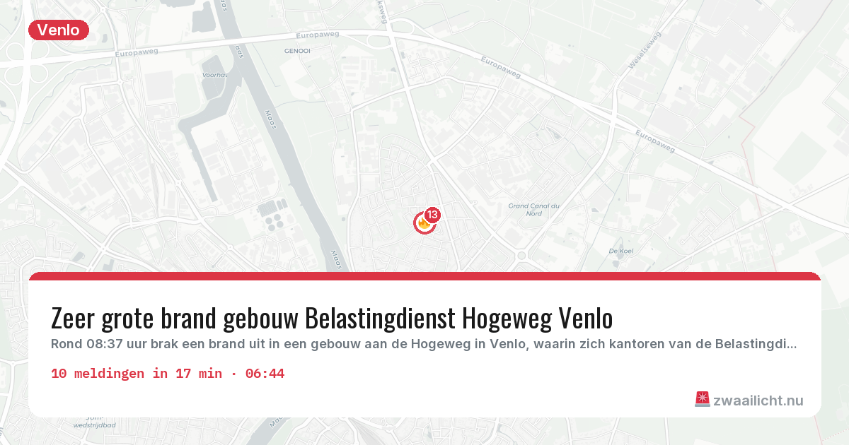 Kaart van de activiteitspiek bij Venlo