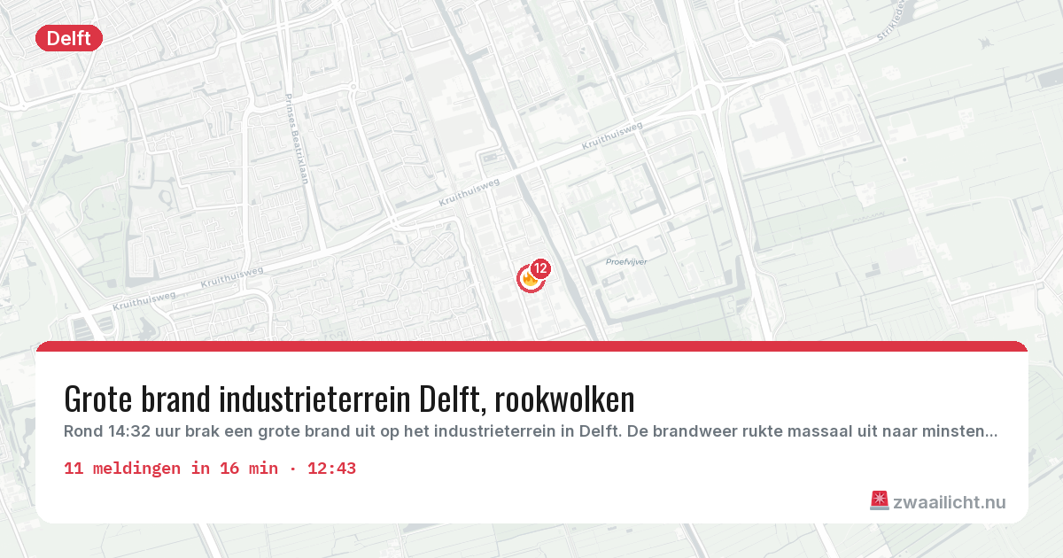 Kaart van de activiteitspiek bij Delft