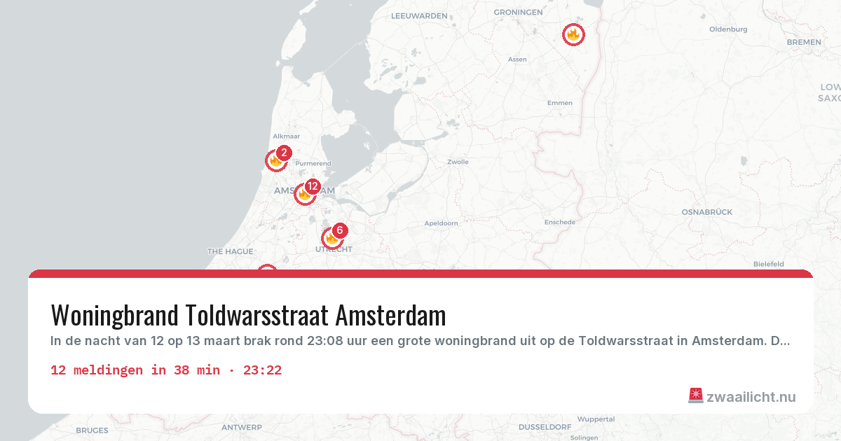 Kaart van de activiteitspiek bij Brandweer