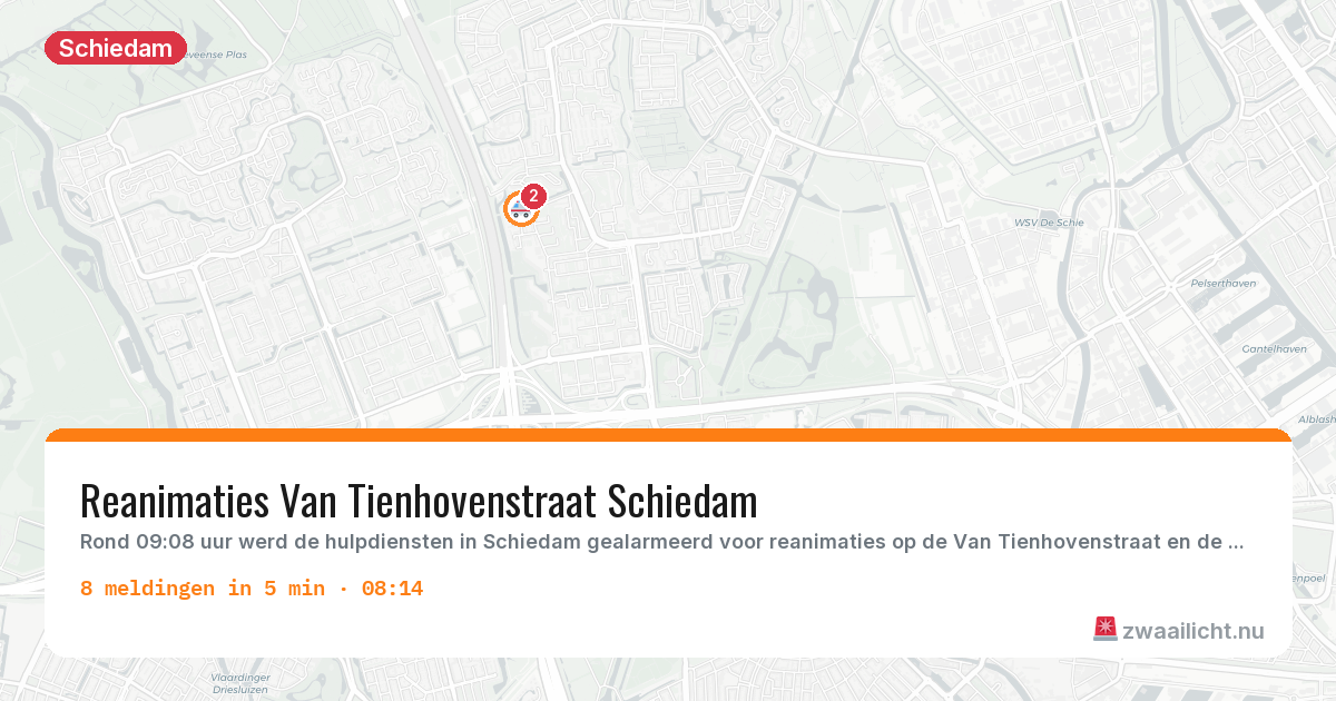 Kaart van de activiteitspiek bij Schiedam