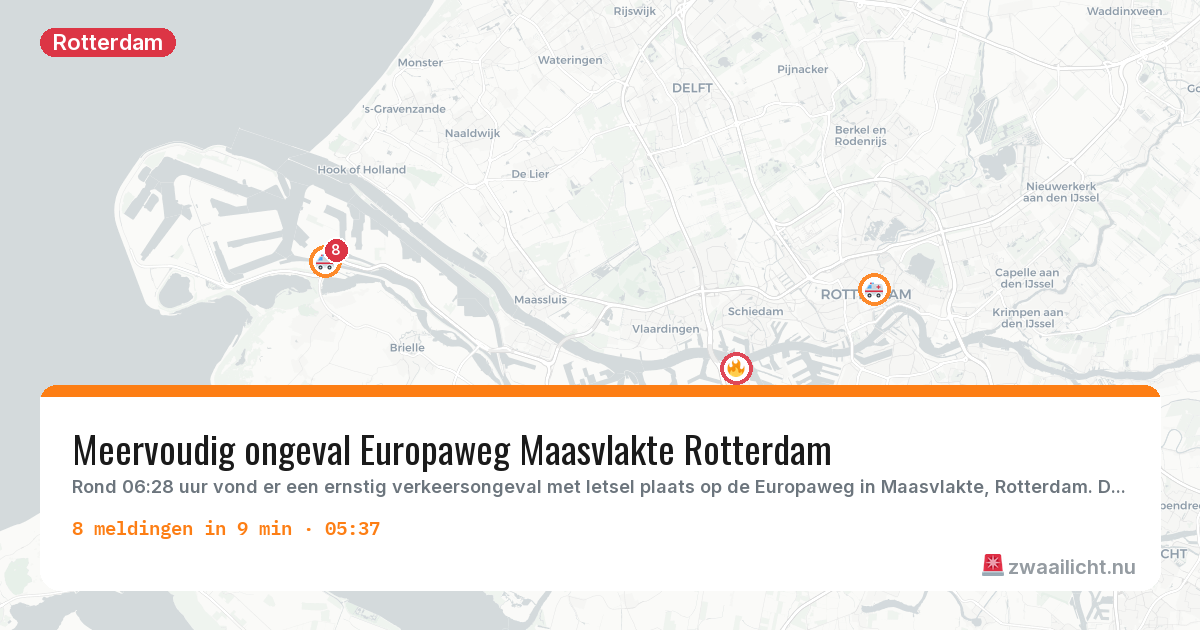 Kaart van de activiteitspiek bij Rotterdam
