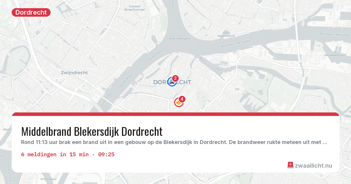 Kaart van de activiteitspiek bij Dordrecht