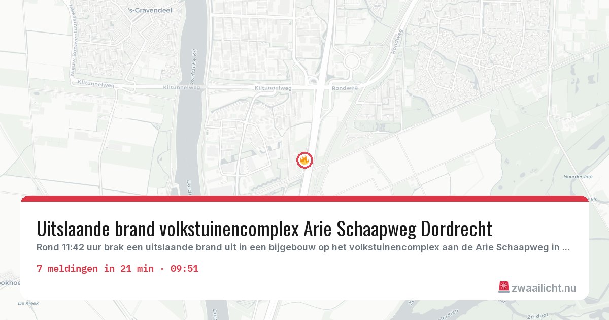 Kaart van de activiteitspiek bij Dordrecht