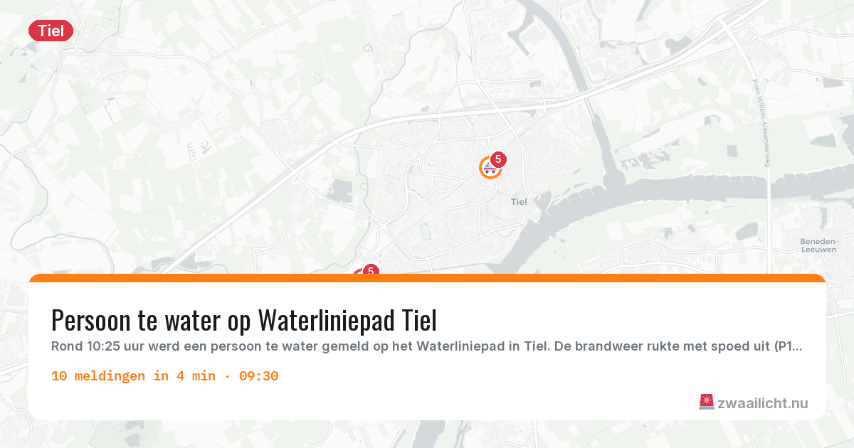 Kaart van de activiteitspiek bij Tiel