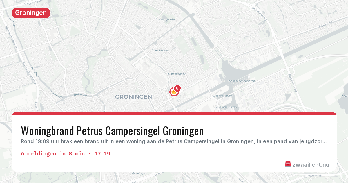 Kaart van de activiteitspiek bij Groningen