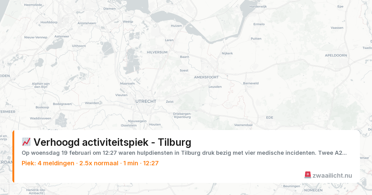 Kaart van de activiteitspiek bij Tilburg