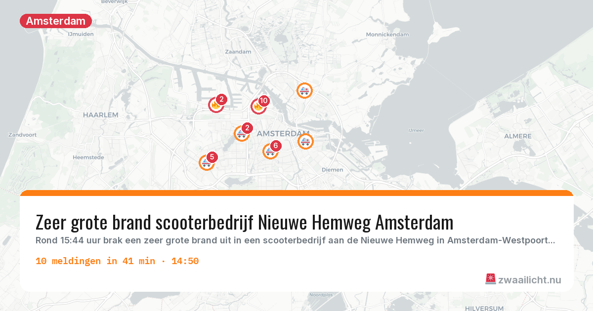 Kaart van de activiteitspiek bij Amsterdam