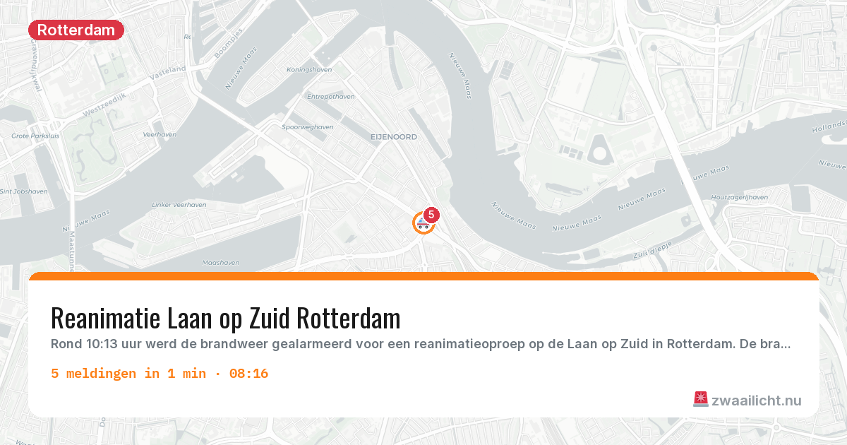Kaart van de activiteitspiek bij Rotterdam