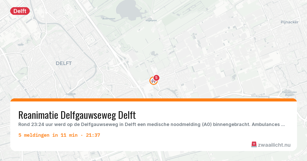 Kaart van de activiteitspiek bij Delft