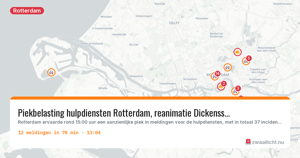 Kaart van de activiteitspiek bij Rotterdam