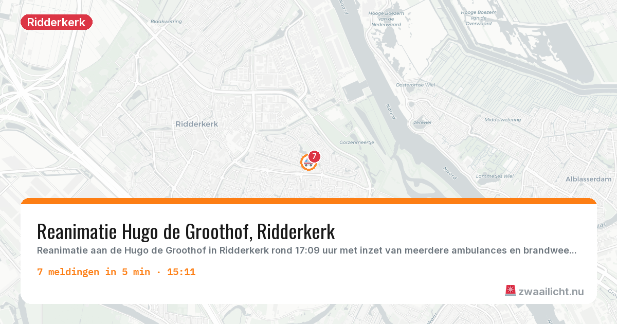 Kaart van de activiteitspiek bij Ridderkerk