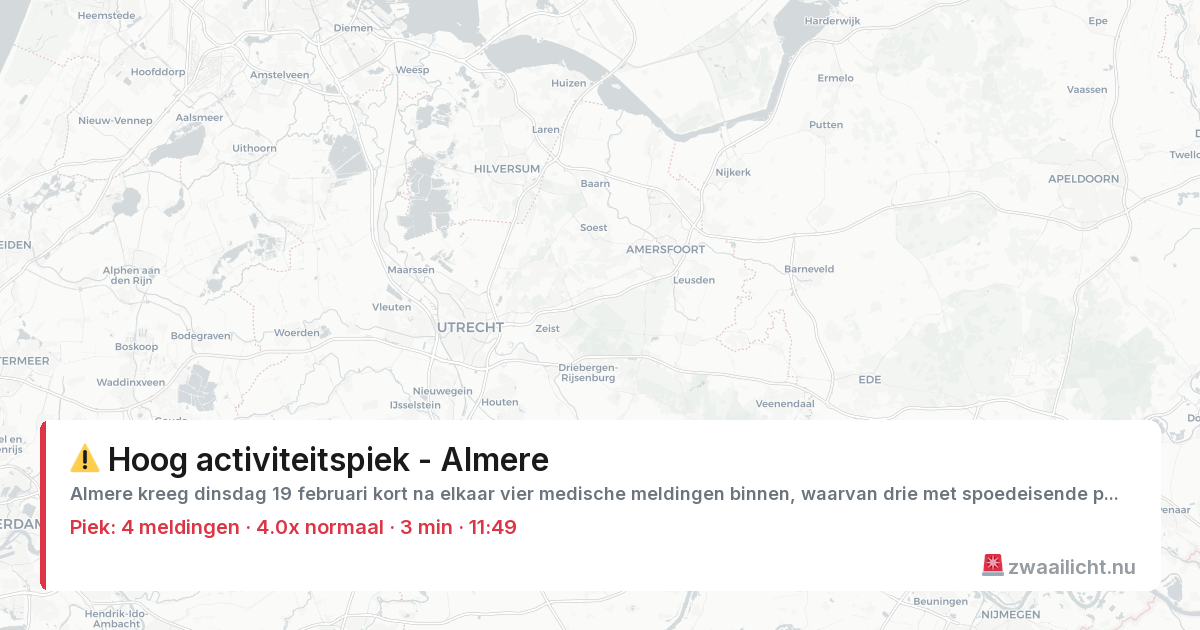 Kaart van de activiteitspiek bij Almere
