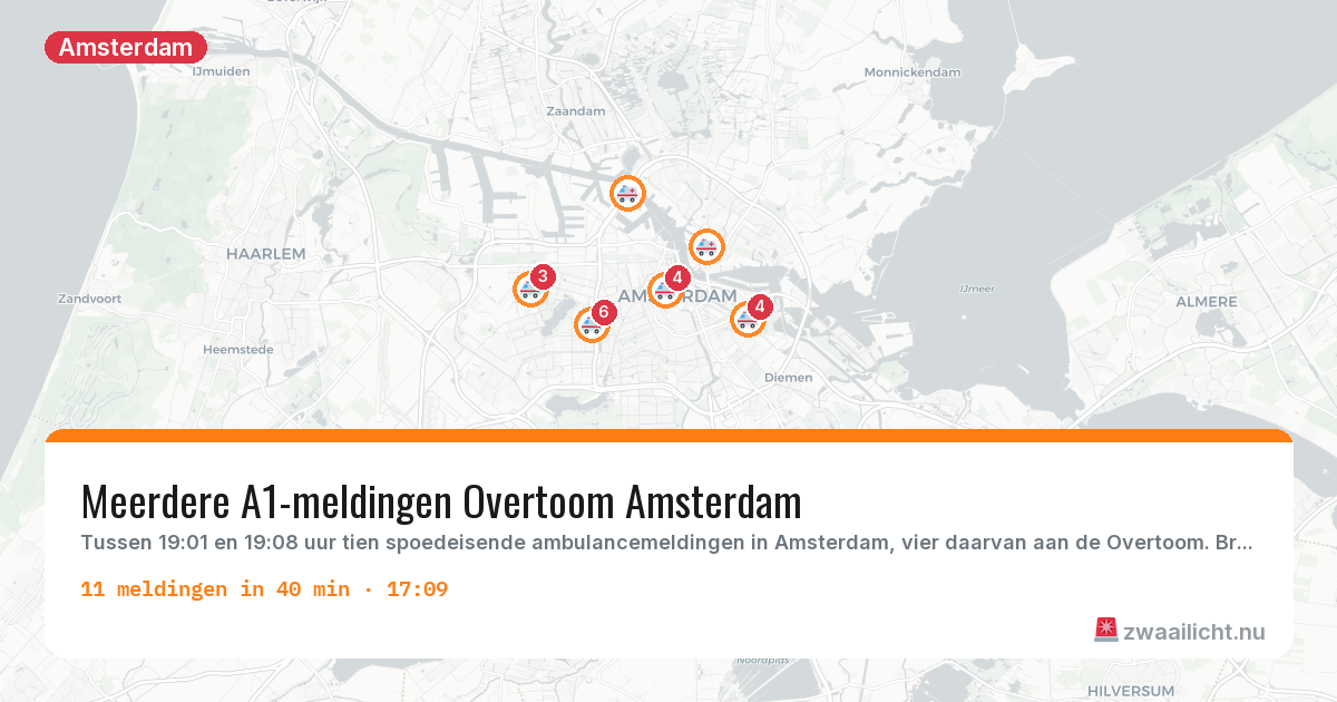 Kaart van de activiteitspiek bij Amsterdam