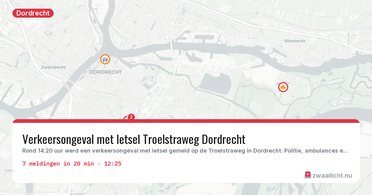Kaart van de activiteitspiek bij Dordrecht
