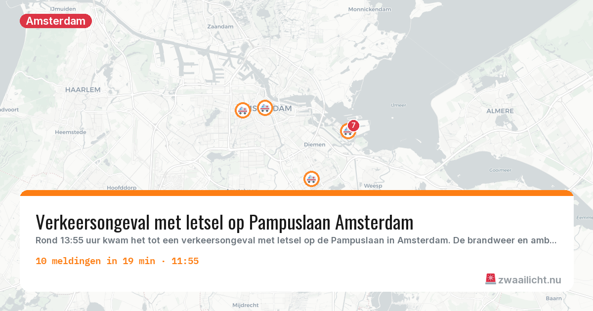 Kaart van de activiteitspiek bij Amsterdam