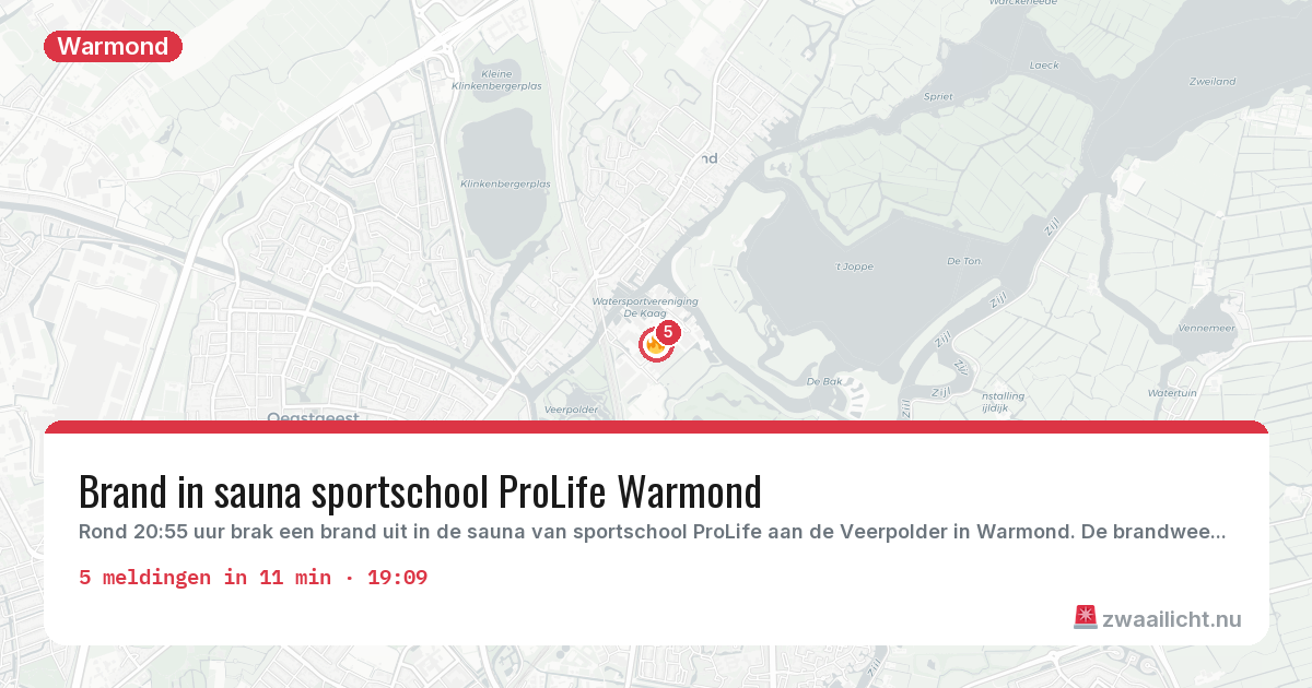 Kaart van de activiteitspiek bij Warmond