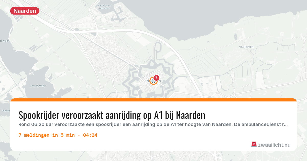 Kaart van de activiteitspiek bij Naarden