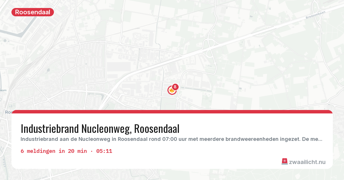 Kaart van de activiteitspiek bij Roosendaal