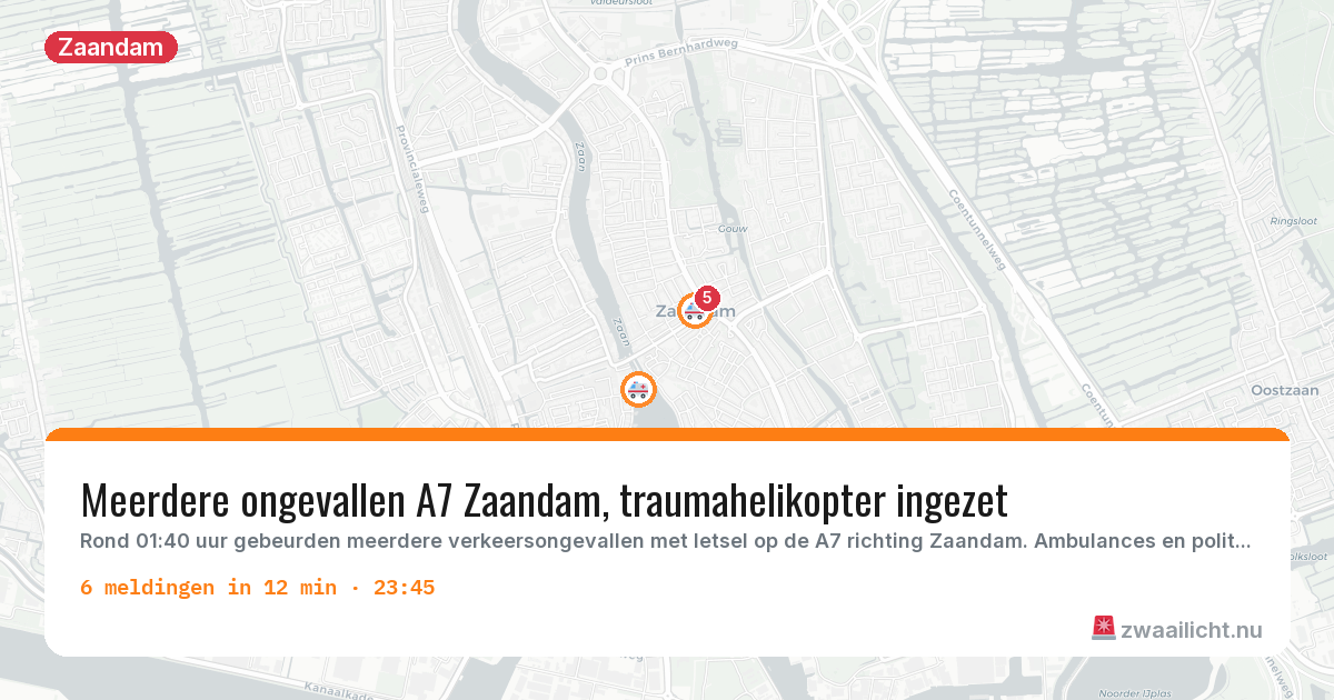 Kaart van de activiteitspiek bij Zaandam