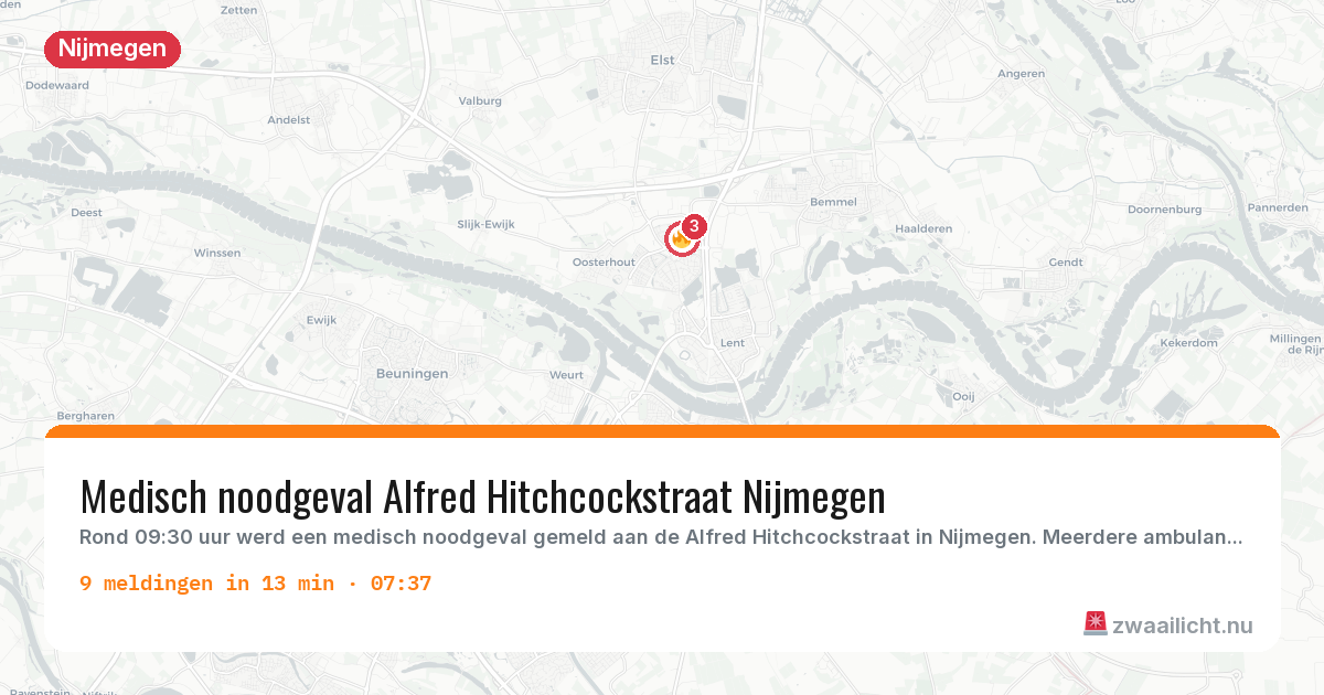 Kaart van de activiteitspiek bij Nijmegen