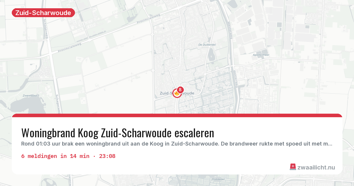 Kaart van de activiteitspiek bij Zuid-Scharwoude